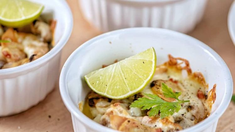 Mariscos al horno con Queso Mozzarella
